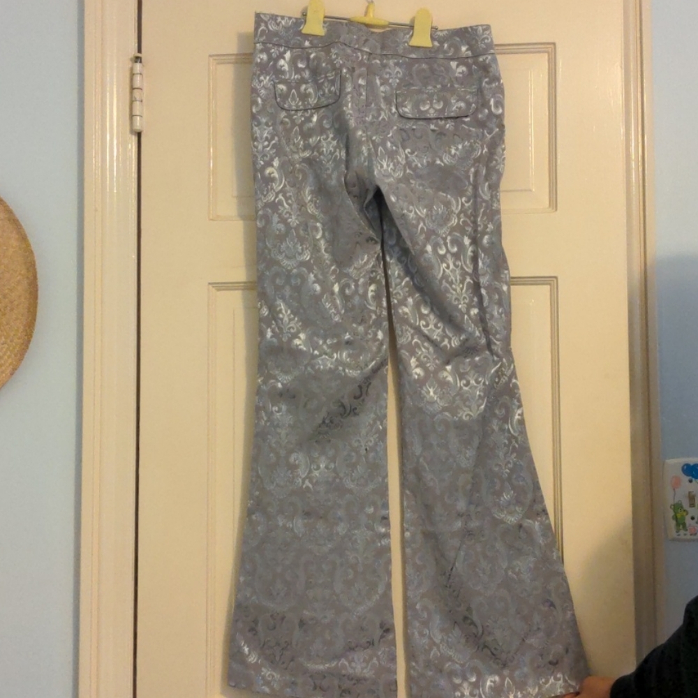 Vintage Funky Silver Pattern Bell Bottom Pants - image 6